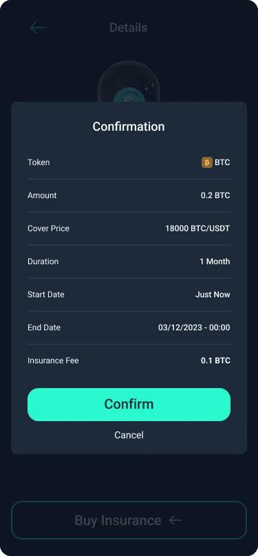 Confirmation sheet summarising the contract with a Confirm button