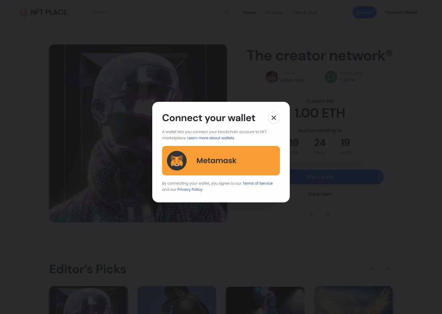 Connect your wallet: a short explanation of wallets and a MetaMask button