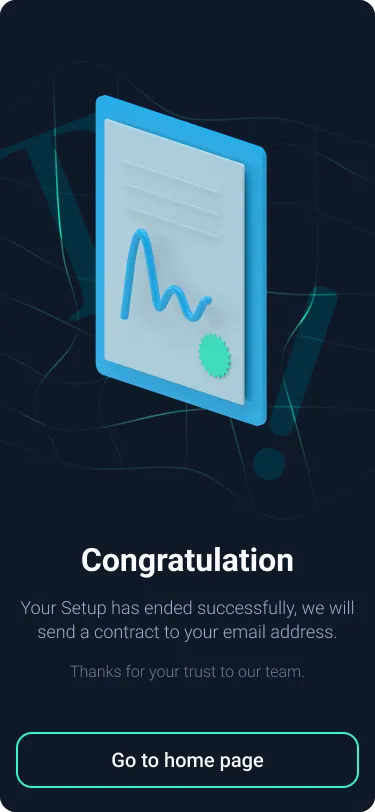 Congratulations screen: the contract will be sent by email