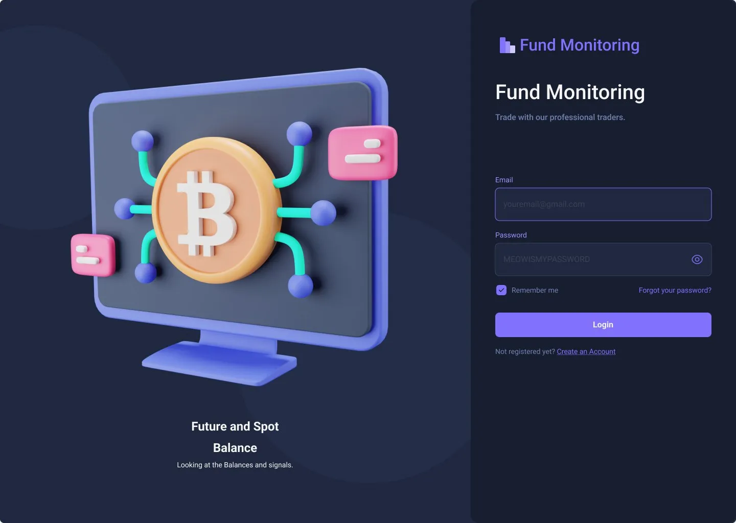 Fund Monitoring sign-in screen with email and password