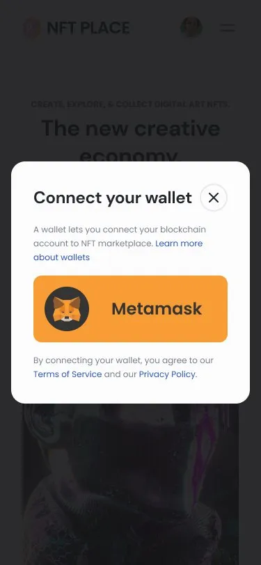 Mobile connect wallet window