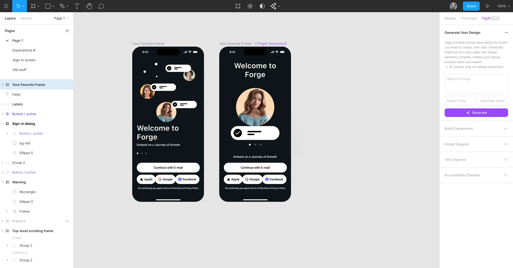 A FigAI-generated version of a welcome screen next to the original